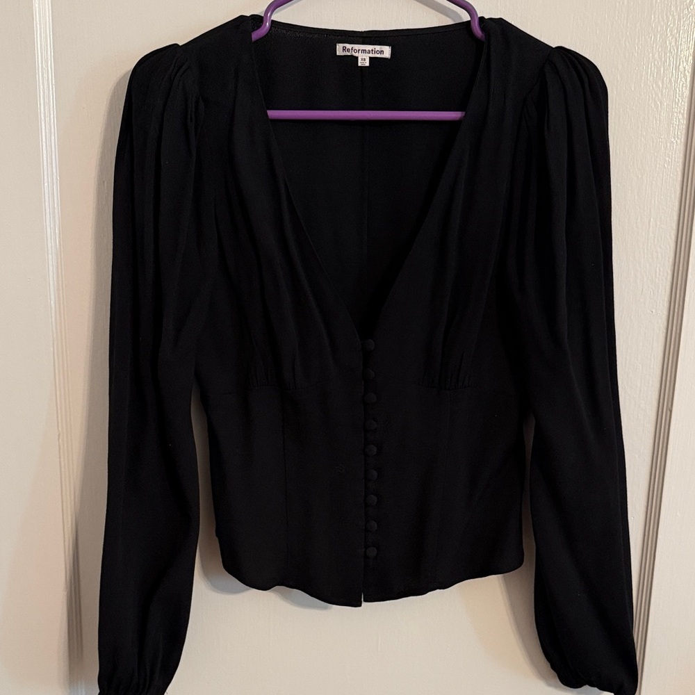 Reformation Elegant Black Button-Up Blouse